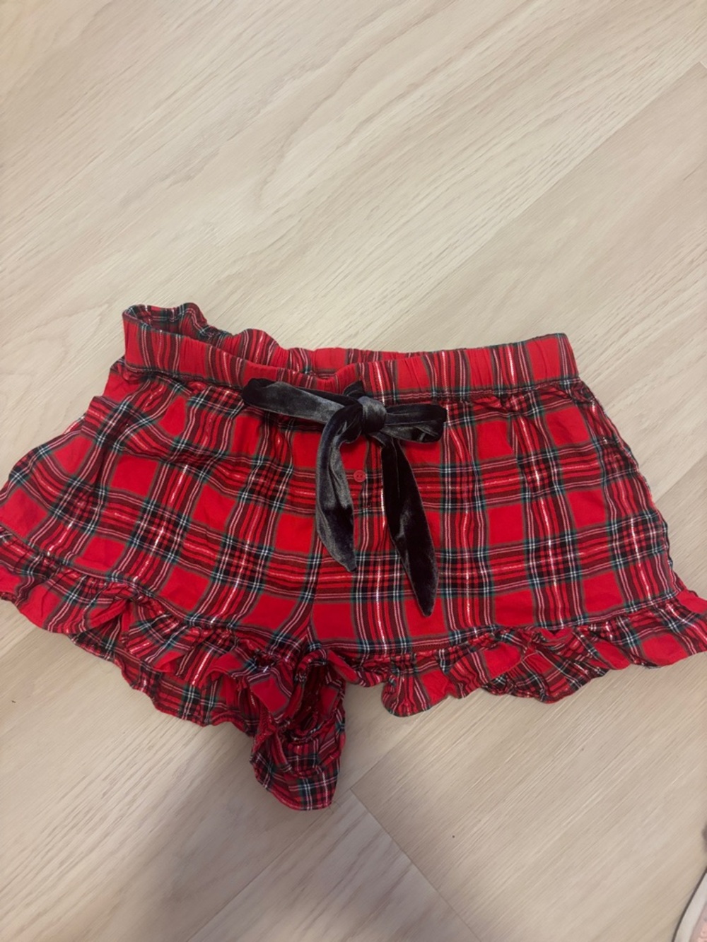 PINK Victoria's Secret Red Plaid Ruffle Sleep Shorts